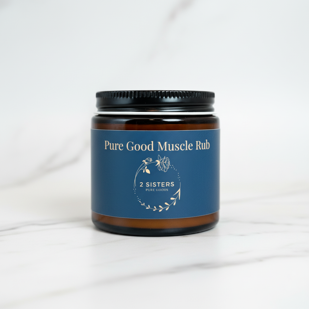 Pure Good Muscle Rub on White Marble