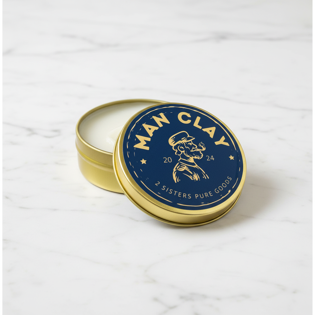 Man Clay open tin on marble