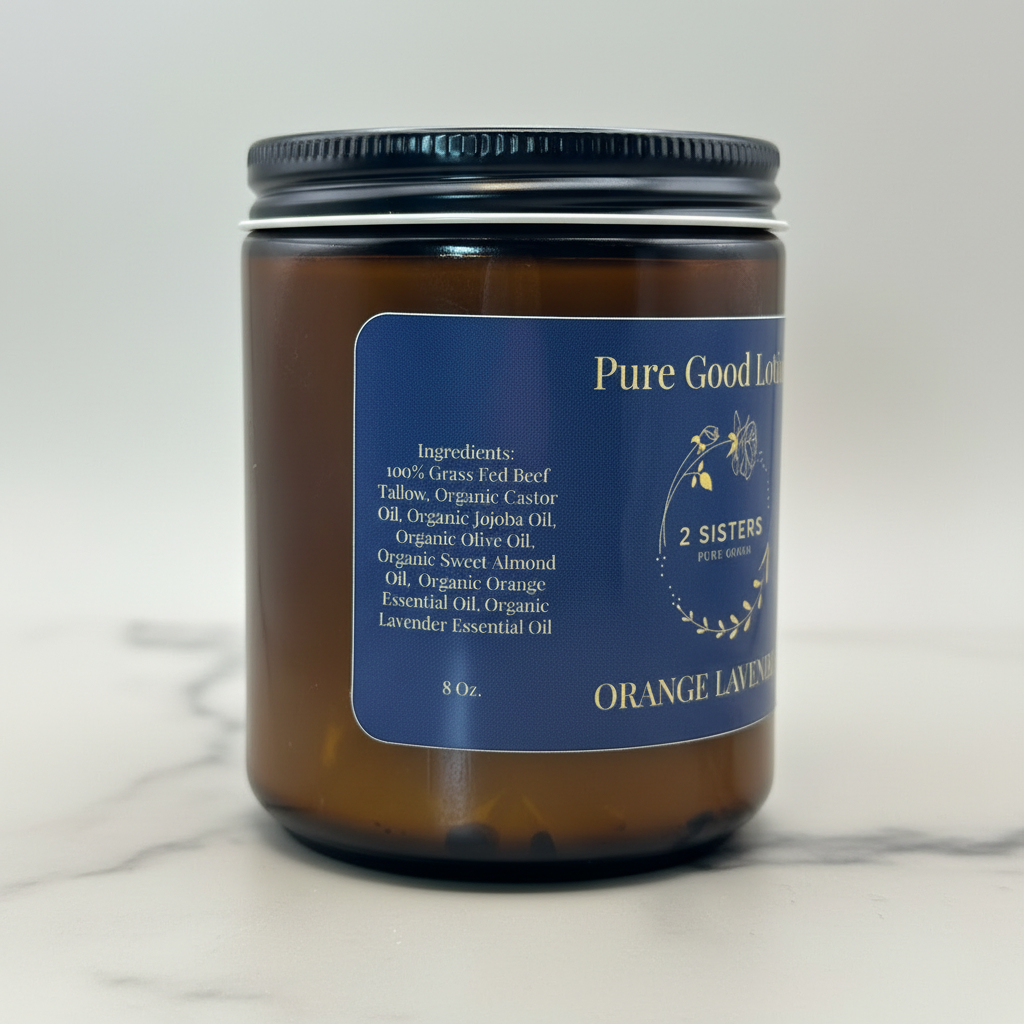 Orange Lavender Lotion with Ingredients on White Marble